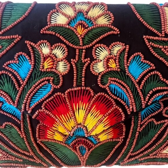 Embroidered Beaded Floral Clutch/Shoulder Bag By Ricki Designs Boho Detach Strap - Picture 3 of 7